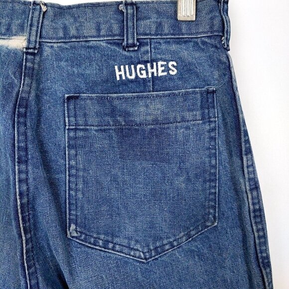 VTG Navy Men's Medium Wash Denim Bleached Bellbottom Flare Jeans Sz 29x30 - Picture 4 of 5